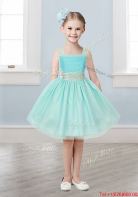 Pretty Straps Tulle Girls Party Dress with Bowknot and Beading