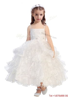 Romantic Spaghetti Straps Girls Party Dress with Beading and Ruffled Layers