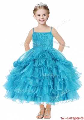 Romantic Spaghetti Straps Girls Party Dress with Beading and Ruffled Layers