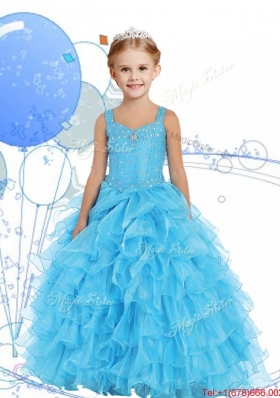 Romantic Straps Girls Party Dress with Beading and Ruffled Layers