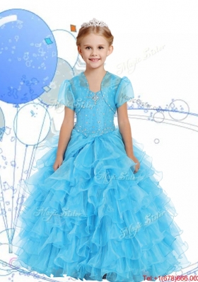 Romantic Straps Girls Party Dress with Beading and Ruffled Layers