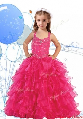 Romantic Straps Girls Party Dress with Beading and Ruffled Layers