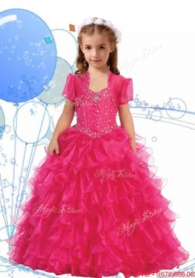 Romantic Straps Girls Party Dress with Beading and Ruffled Layers