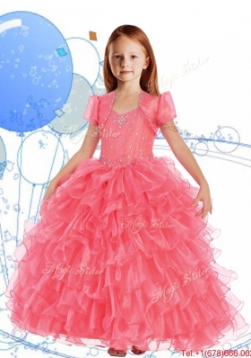 Romantic Straps Girls Party Dress with Beading and Ruffled Layers