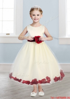 Sweet Scoop Girls Party Dress with Hand Made Flowers and Appliques