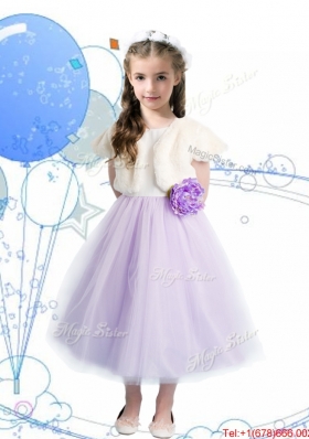 Wonderful Scoop Girls Party Dress with Hand Made Flowers and Bowknot