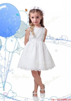 Popular Laced Scoop Girls Party Dress with Black Sashes