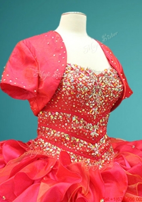 2016 Popular Beaded Bodice Red Quinceanera Gown with Ruffles