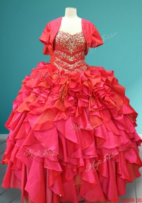 2016 Popular Beaded Bodice Red Quinceanera Gown with Ruffles