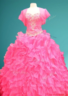 Beautiful Hot Pink Ball Gown Quinceanera Dress with Beading and Ruffles