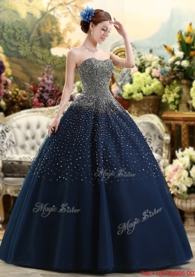 Beautiful Sweetheart Beaded Bodice Quinceanera Dress in Navy Blue