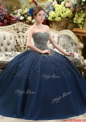 Beautiful Sweetheart Beaded Bodice Quinceanera Dress in Navy Blue