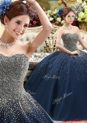 Beautiful Sweetheart Beaded Bodice Quinceanera Dress in Navy Blue