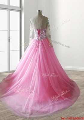 Best See Through Scoop Beaded Quinceanera Dress with Long Sleeves