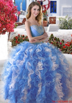 Discount Big Puffy Organza Quinceanera Dress with Beading and Ruffles