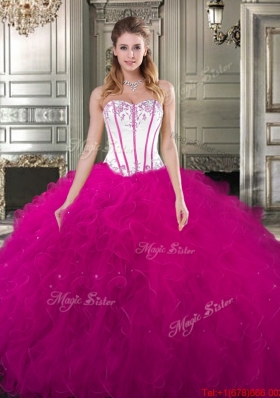 Elegant Really Puffy Visible Boning Quinceanera Gown with Beading and Ruffles