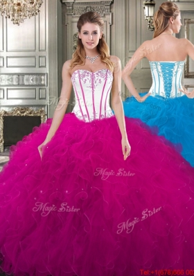Elegant Really Puffy Visible Boning Quinceanera Gown with Beading and Ruffles