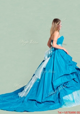 Gorgeous Handcrafted Flowers and Ruffled Strapless Quinceanera Gown in Taffeta and Organza