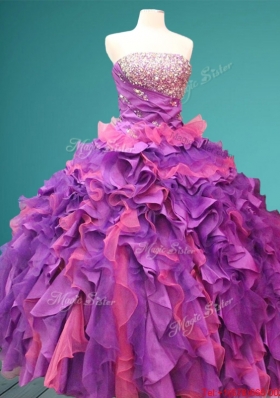 Hot Sale Beaded and Ruffled Strapless Sweet 16 Dress in Purple and Pink