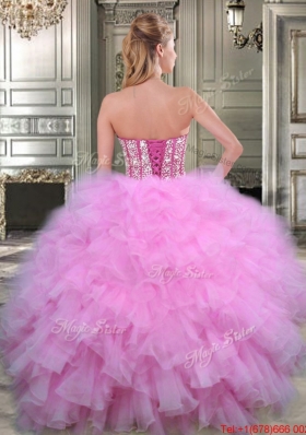 Low Price Visible Boning Beaded Bodice Quinceanera Dress in Watermelon