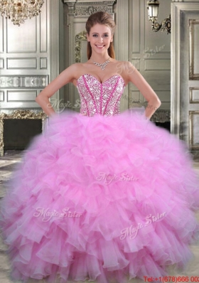 Low Price Visible Boning Beaded Bodice Quinceanera Dress in Watermelon