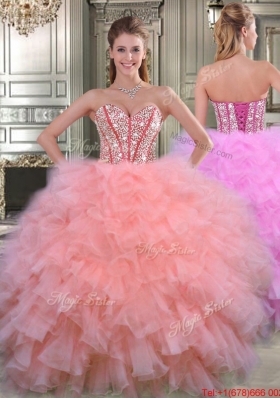 Low Price Visible Boning Beaded Bodice Quinceanera Dress in Watermelon