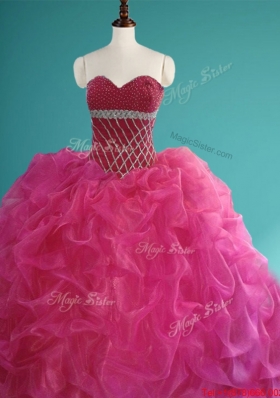 Luxurious Beaded and Bubble Organza Quinceanera Dress in Fuchsia