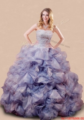 Luxurious Big Puffy Beaded and Bubble Quinceanera Gown in Lavender