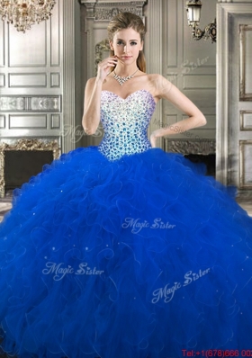 Modest Teal Really Puffy Sweetheart Quinceanera Gown with Beading and Ruffles