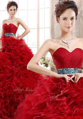 New Arrivals Wine Red Quinceanera Dress with Sash and Ruffles