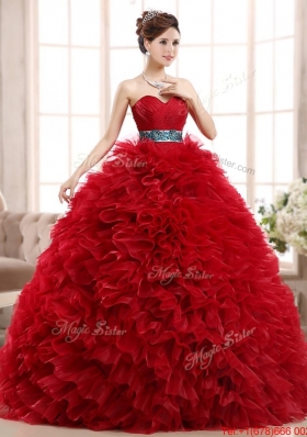 New Arrivals Wine Red Quinceanera Dress with Sash and Ruffles