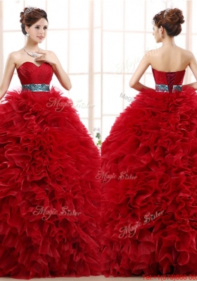 New Arrivals Wine Red Quinceanera Dress with Sash and Ruffles