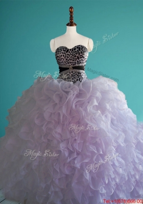 Perfect Big Puffy Leopard Quinceanera Gown with Beading and Ruffles