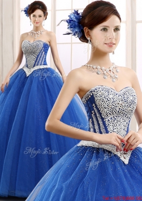 Popular Beaded Bodice Really Puffy Tulle Quinceanera Dress in Blue