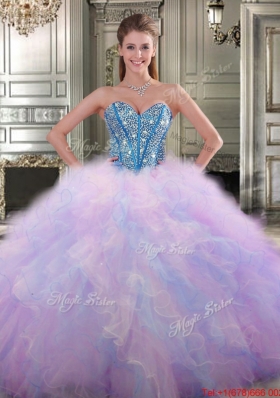 Simple Big Puffy Tulle Beaded and Ruffled Quinceanera Gown for Spring