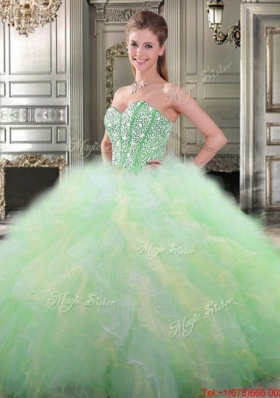 Simple Big Puffy Tulle Beaded and Ruffled Quinceanera Gown for Spring