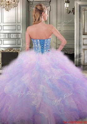 Simple Big Puffy Tulle Beaded and Ruffled Quinceanera Gown for Spring