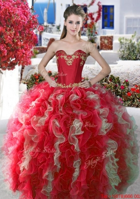 Unique Applique and Ruffled Big Puffy Quinceanera Gown in Organza