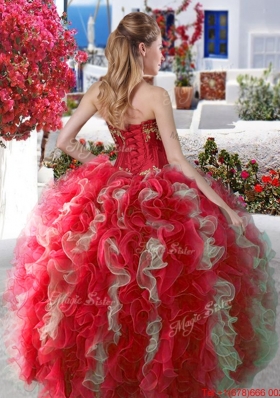 Unique Applique and Ruffled Big Puffy Quinceanera Gown in Organza