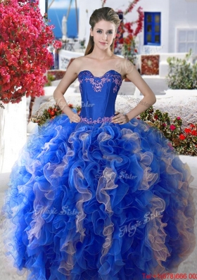 Unique Applique and Ruffled Big Puffy Quinceanera Gown in Organza