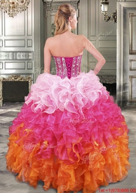 Beautiful Gradient Color Big Puffy Quinceanera Dress with Beading and Ruffles