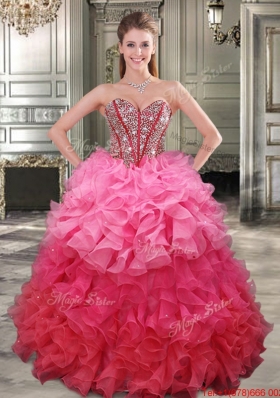 Beautiful Gradient Color Big Puffy Quinceanera Dress with Beading and Ruffles