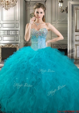 Fashionable Beaded and Ruffled Tulle Quinceanera Dress in Fuchsia