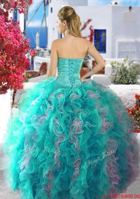 Latest Beaded and Ruffled Fuchsia and White Quinceanera Dress in Organza