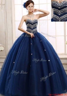 Most Popular Rhinestoned Really Puffy Sweet 16 Dress in Navy Blue