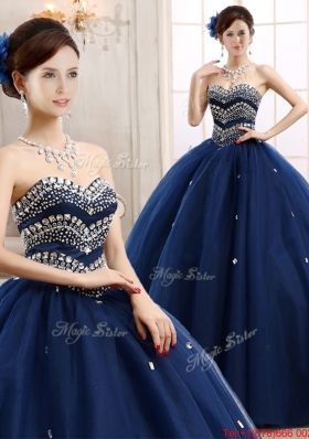 Most Popular Rhinestoned Really Puffy Sweet 16 Dress in Navy Blue