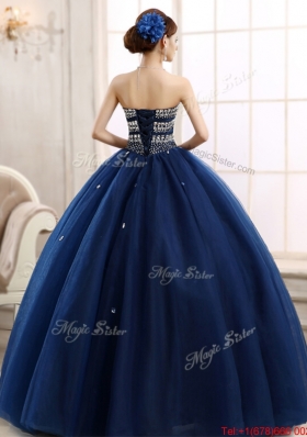 Most Popular Rhinestoned Really Puffy Sweet 16 Dress in Navy Blue