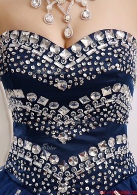 Most Popular Rhinestoned Really Puffy Sweet 16 Dress in Navy Blue