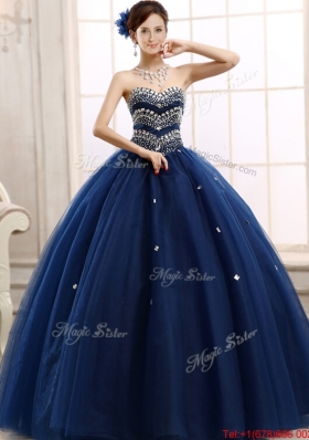 Most Popular Rhinestoned Really Puffy Sweet 16 Dress in Navy Blue