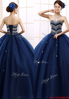 Most Popular Rhinestoned Really Puffy Sweet 16 Dress in Navy Blue